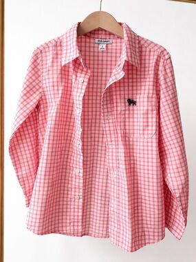 Old Navy Pink and White Gingham Button-Down Shirt